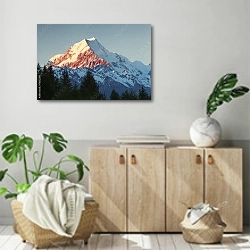 «Гора Кука, Новая Зеландия 2» в интерьере современной комнаты над комодом