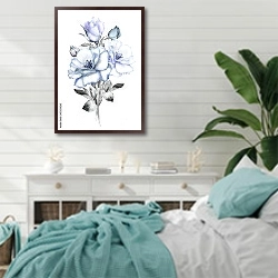 «Акварельный букет голубых цветов» в интерьере спальни в стиле прованс с голубыми деталями