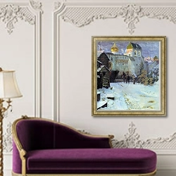 «Старорусский город» в интерьере в классическом стиле над банкеткой
