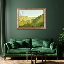 «A Valley in the Countryside, c.1811» в интерьере зеленой гостиной над диваном