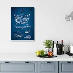 «Патент на сковороду для бекона, 1950г» в интерьере кухни в голубых тонах