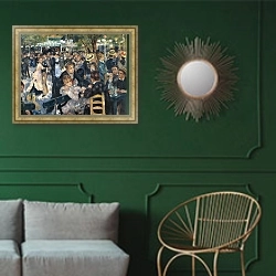 «Le Moulin de la Galette» в интерьере классической гостиной с зеленой стеной над диваном