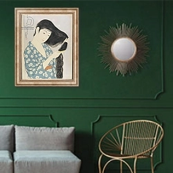 «Woman Combing Her Hair, March 1929» в интерьере классической гостиной с зеленой стеной над диваном