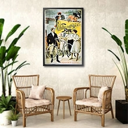 «Poster advertising 'Whitworth Cycles', Paris» в интерьере комнаты в стиле ретро с плетеными креслами
