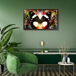 «Бабочка и тигры» в интерьере гостиной в зеленых тонах