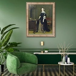 «Portrait of a Woman 8» в интерьере гостиной в зеленых тонах