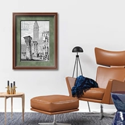 «St. Mark's Square, Venice, engraved by Edward John Roberts» в интерьере кабинета с кожаным креслом