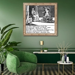 «The Doctor in Labour, or the New Whim Wham from Guildford, circa 1726 2» в интерьере гостиной в зеленых тонах