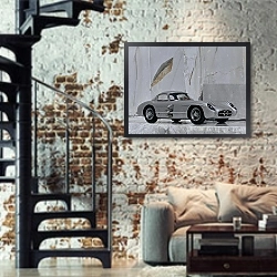 «Mercedes-Benz 300SLR Uhlenhaut Coupe (W196S) '1955» в интерьере двухярусной гостиной в стиле лофт с кирпичной стеной