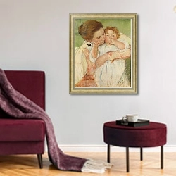 «Mother and Child, 1897» в интерьере гостиной в бордовых тонах