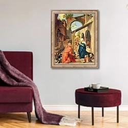 «Paumgartner Altarpiece, c.1500» в интерьере гостиной в бордовых тонах