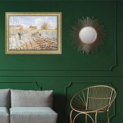 «White Frost, 1873» в интерьере классической гостиной с зеленой стеной над диваном