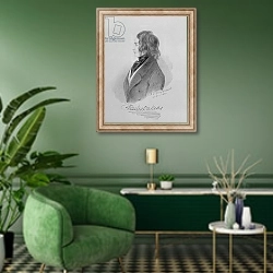 «Portrait of Charles Dickens 16th December 1841» в интерьере гостиной в зеленых тонах