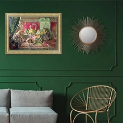 «In a Boyar House» в интерьере классической гостиной с зеленой стеной над диваном