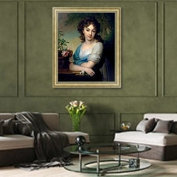 «Портрет Елены Александровны Нарышкиной» в интерьере гостиной в оливковых тонах