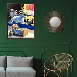 «The Story of Tom Thumb 8» в интерьере классической гостиной с зеленой стеной над диваном