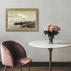 «After Rain in Ples, 1889» в интерьере гостиной с розовым диваном