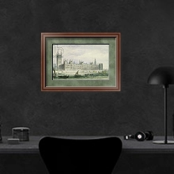 «The Houses of Parliament 4» в интерьере кабинета в черных цветах над столом