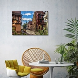 «Прекрасный вид на старый город в Европе» в интерьере современной гостиной с желтым креслом