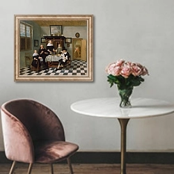 «Family Group at Dinner Table, c.1658-60» в интерьере в классическом стиле над креслом