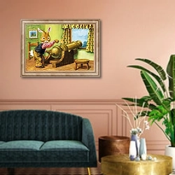 «Rabbit with a Cannon, illustration from 'Brer Rabbit'» в интерьере классической гостиной над диваном