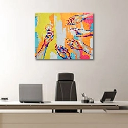 ««Руки 2» Концептуальная абстрактная ручная роспись» в интерьере кабинета директора над офисным креслом