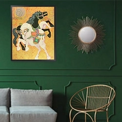 «Antar and Abla, 1989» в интерьере прихожей в зеленых тонах над комодом
