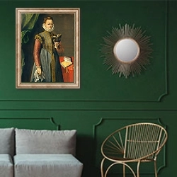 «Quintilia Fischieri, c.1600» в интерьере классической гостиной с зеленой стеной над диваном