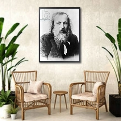 «Dimitri Ivanovich Mendeleev, 1834 - 1907, Famous Russian Chemist. 2» в интерьере комнаты в стиле ретро с плетеными креслами