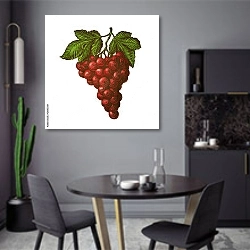 «Гроздь красного винограда с листьями» в интерьере современной кухни в серых цветах