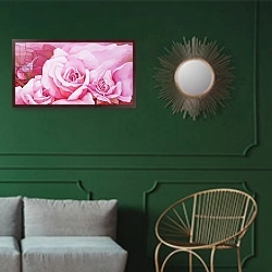 «The Roses, 2003» в интерьере классической гостиной с зеленой стеной над диваном