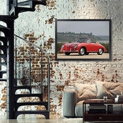 «Porsche 356A Cabriolet '1955–59» в интерьере двухярусной гостиной в стиле лофт с кирпичной стеной