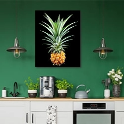 «Маленький ананас на черном» в интерьере кухни с зелеными стенами