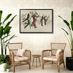 «Anna Held, Myriam Danesco et Marcel Fouquier» в интерьере комнаты в стиле ретро с плетеными креслами