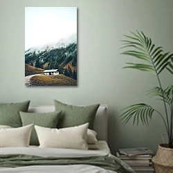 «Домик в горах Миттеркасеральм, Шёнау-ам-Кёнигзее, Германия» в интерьере современной спальни в зеленых тонах