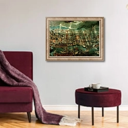 «Allegory of the Battle of Lepanto» в интерьере гостиной в бордовых тонах