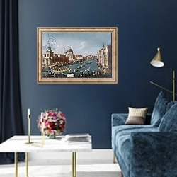 «The Women's Regatta on the Grand Canal, Venice» в интерьере в классическом стиле в синих тонах