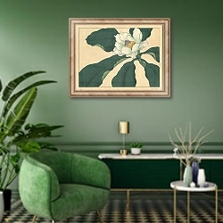 «Cucumber tree flowers» в интерьере гостиной в зеленых тонах