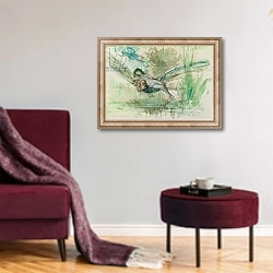 «Dragonfly, c.1884» в интерьере гостиной в бордовых тонах