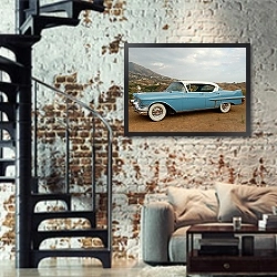 «Cadillac Fleetwood Sixty Special '1957» в интерьере двухярусной гостиной в стиле лофт с кирпичной стеной
