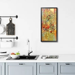 «Натюрморт с посудой и фруктами» в интерьере кухни над мойкой