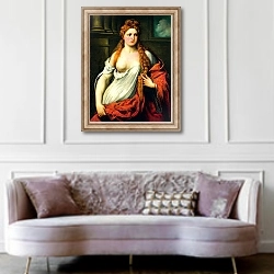 «Портрет молодой девушки» в интерьере гостиной в классическом стиле над диваном