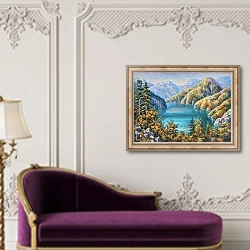 «Живописное озеро Рица поздней осенью. Республика Абхазия» в интерьере в классическом стиле над банкеткой
