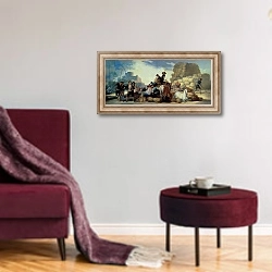 «Summer, or The Harvest, 1786» в интерьере гостиной в бордовых тонах