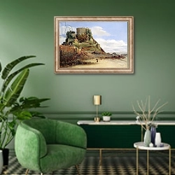«View of Jersey, 1883» в интерьере гостиной в зеленых тонах
