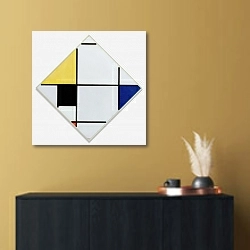 «Lozenge Composition with Yellow, Black, Blue, Red, and Gray» в интерьере в стиле минимализм над комодом