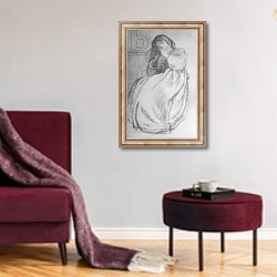 «Elizabeth Siddal, c.1853 2» в интерьере гостиной в бордовых тонах