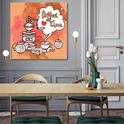 «Кофейный эскиз » в интерьере классической кухни у двери