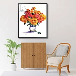«October Chrysanthemums» в интерьере в классическом стиле над комодом