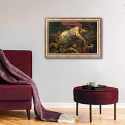 «Samson and the Lion 2» в интерьере гостиной в бордовых тонах